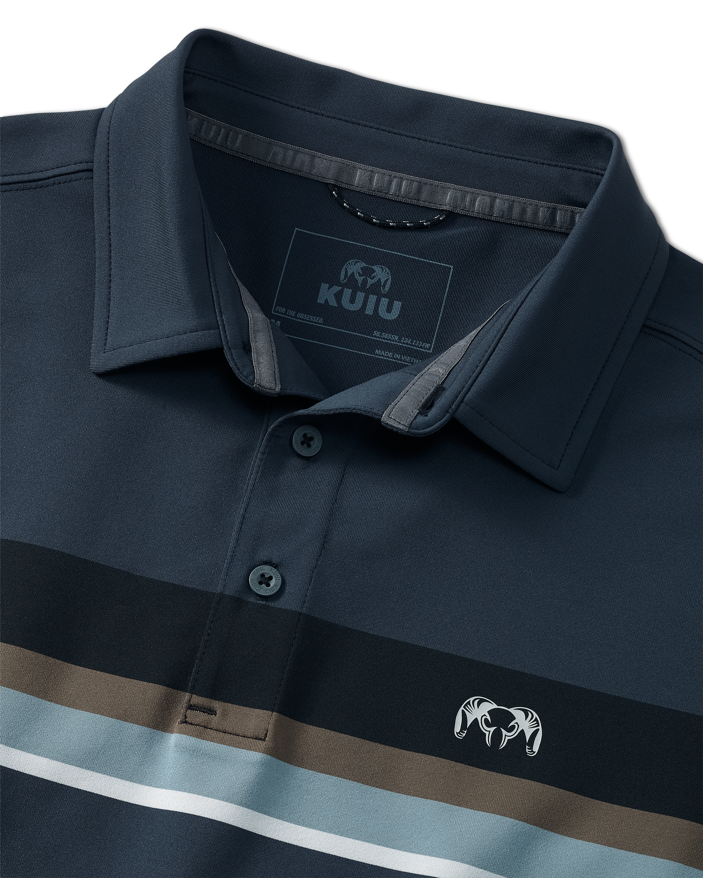 Alternative view of KUIU Performance Polo Stripe | Steel Blue Chest Stripe